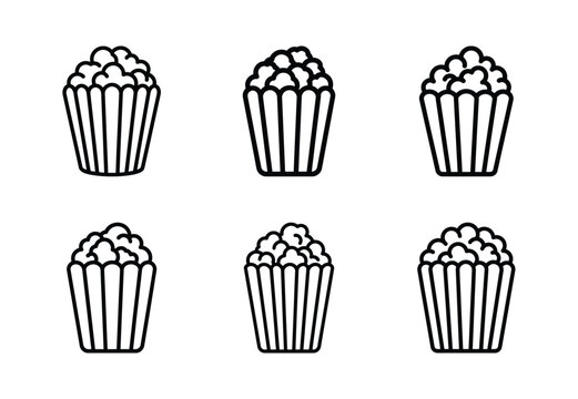 Set of food related popcorn bucket  outline vector icons. food linear icons collection, Editable stroke