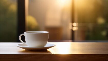 Fototapeta premium A Solitary Cup Sits On An Empty Table With Soft Side Lighting Creating A Tranquil Ambiance