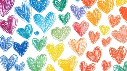 Obraz premium Colorful hand drawn hearts in various sizes featuring a crayon scribble