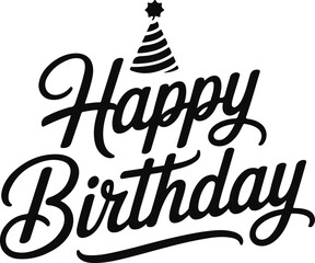 Happy Birthday script text with party hat on white background © md