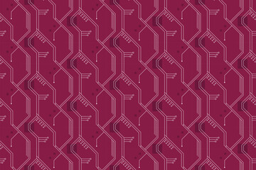 White Circuit Board Pattern on Deep Red Background technology abstract