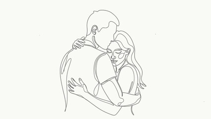 Romantic One Line Drawing of a Couple Hugging Each Other © Unique studio