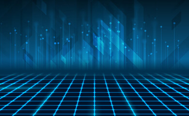 Abstract Blue Digital Grid and Light Streaks Background technology
