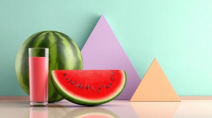 Geometric still life with watermelon pastel shapes