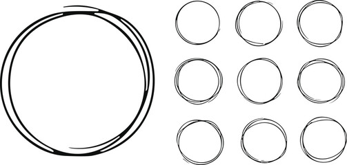 Hand drawn circles line sketch set. Vector circular scribble doodle round circles for message note mark design element. Pencil or pen graffiti bubble or ball draft illustration © Muhammad