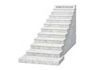 White marble stairs leading upwards with stairs to success text, symbolizing career advancement and achieving goals