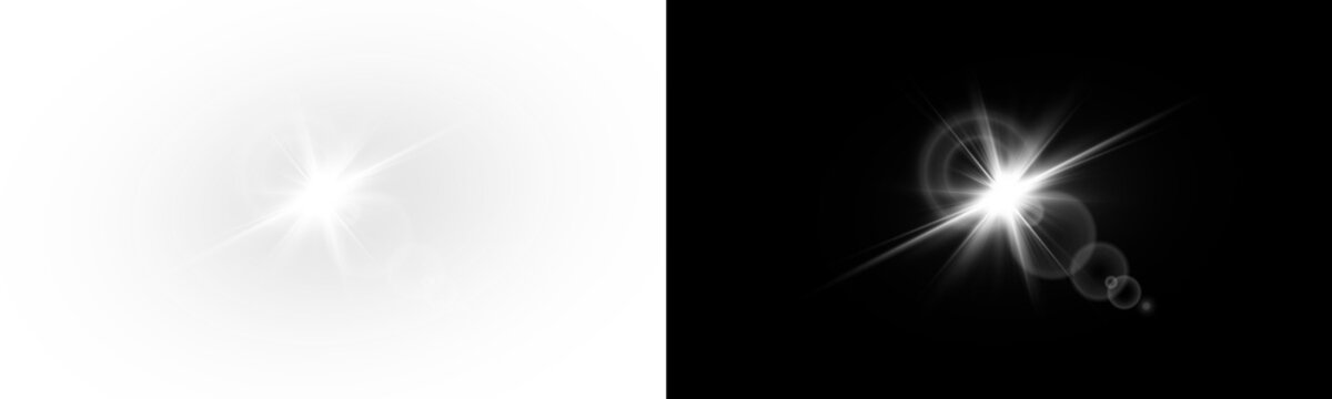 Yellow star flashed with sparkles sun isolated on white background. Soft glow without departing rays, sunlight with lens flare effect. PNG vector light effect