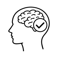 brain with a check mark vector line icon on a white background
Vector line icon