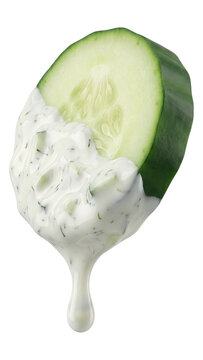 Fresh Cucumber Slice Drenched in Creamy Tzatziki Sauce