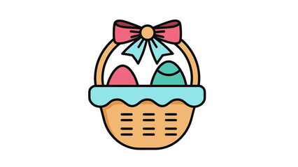 Easter Basket with Eggs and Bow.