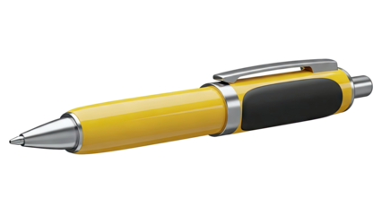 Yellow Ballpoint Pen with Black Grip and Silver Clip