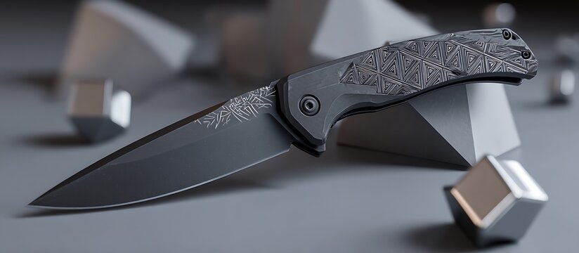 decent black color knife background with perfect stone binding on the background abstract new art design for the black knife wallpaper 