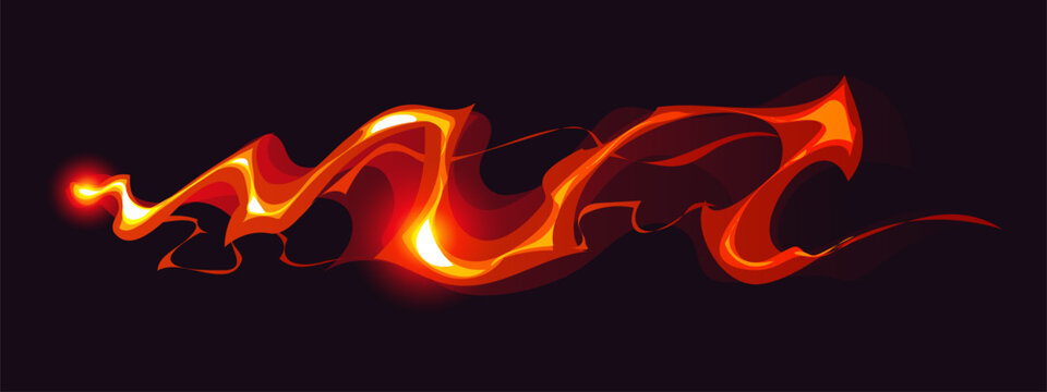 Cartoon game magic power wave, wizard glow vfx light effect. Vector red and orange blaze with glowing sparks, isolated spell, fireball flash or light trail for fantasy games or magical ui animation