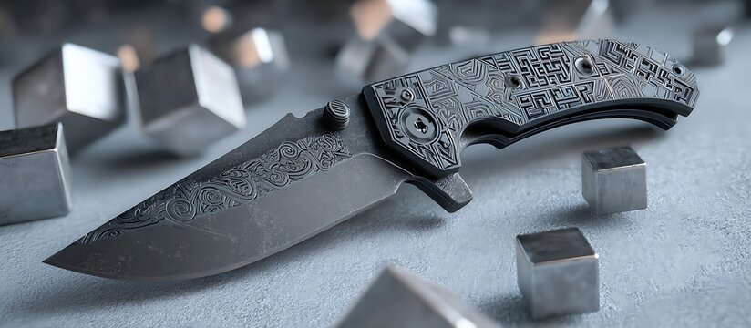 decent black color knife background with perfect stone binding on the background abstract new art design for the black knife wallpaper 