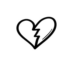Broken heart symbol, hand sketch, love and heartache.