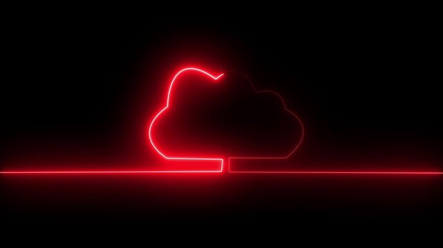 Red Neon Cloud Outline on Black Background technology