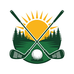 Golf sunset landscape illustration