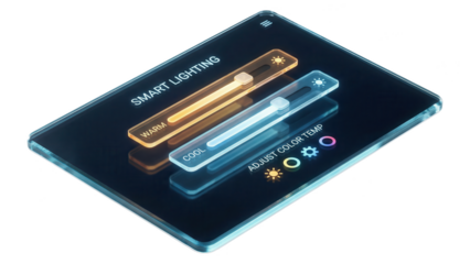 Smart Home Lighting Control Interface on Tablet, Isometric View