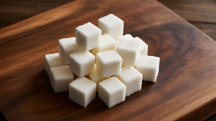 sugar cubes on wooden board