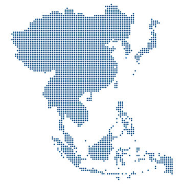 Asia Blue Dotted Vector Map for Digital Silk Road and Tech Connectivity