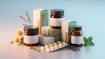 medicine bottle and pills isolated