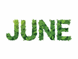 June in Bloom A Vibrant Celebration of the Month with Leafy Green Letters on a White Backdrop