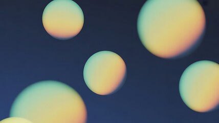 Soft pastel-colored orbs floating against a deep blue background create a serene atmosphere with their gentle, gradient hues and soft focus effect.