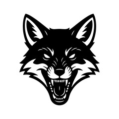 Obraz premium Wolf head mascot vector illustration of a fierce wild animal face in bold tribal black style suitable for logo, tattoo, wildlife icon design, hoary fox