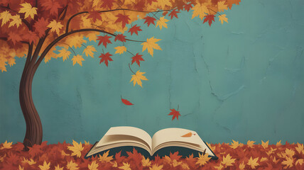 open book with autumn leaves