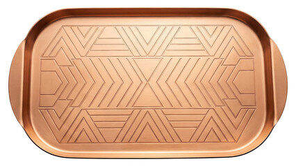 Copper Tray with Geometric Pattern on White Background