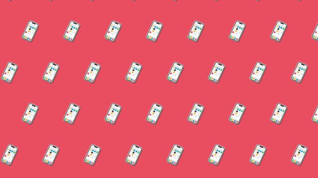 Animated Smartphone Sticker Pattern &ndash; Seamless Looping Background with Mobile App Interface Icons on Red Minimal Design