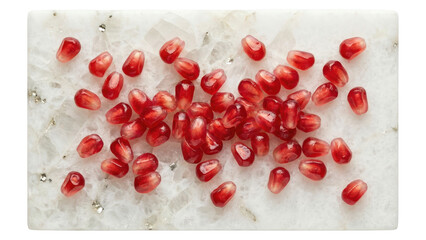 Fresh Pomegranate Seeds on White Marble - Healthy Eating Concept