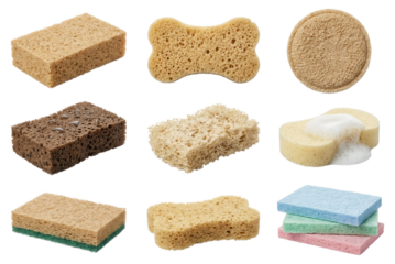 Collection of Natural Sponges: Different Shapes and Textures