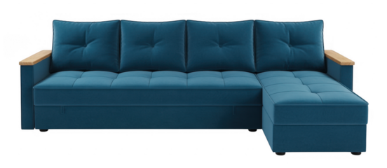 Blue Tufted Sectional Sofa couch isolated on a transparent background