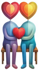 Minimal pastel illustration of friendship love, two abstract figures sitting side by side, no romance symbols, inclusive modern concept