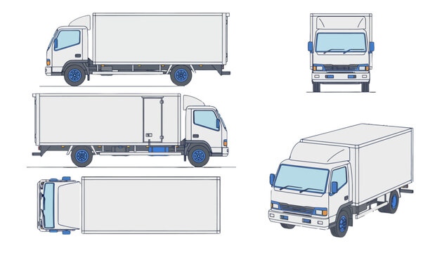 White Delivery Truck Vector Illustration from Multiple Angles and Views.