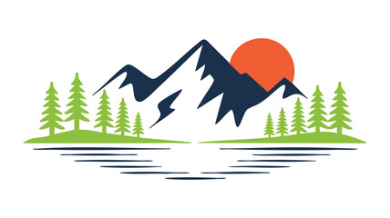 Mountain lake sunset with forest