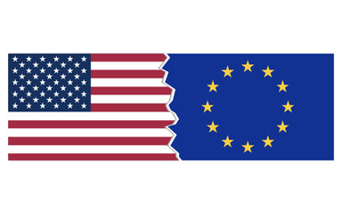 USA european union conflict concept stock image, USA european union breakup, usa european union map break