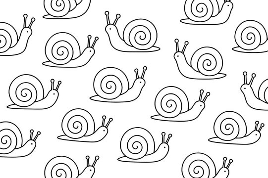 hand-drawn snails in a minimalist black and white style, perfect for kids' products and stationery