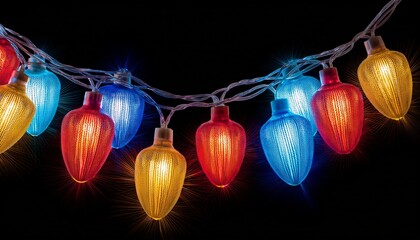 A String Of Colorful Christmas Lights With Red Blue Yellow And Orange Bulbs Isolated On Transparent Background