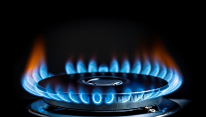 Gas Burner On Dark Background Natural Gas Flame Blue Flames From Gas Stove Burner