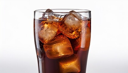 Cola In Glass With Clear Ice Cubes Isolated On White Background
