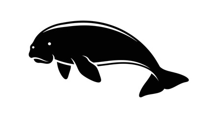 Obraz premium Black Silhouette of a Manatee Swimming Underwater.
