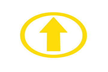 Yellow upward arrow icon inside a ring indicating direction, upload, growth, and improvement on transparent background