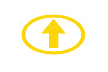 Yellow upward arrow inside an oval shape illustrating growth, direction, success, and achieving goals on transparent background