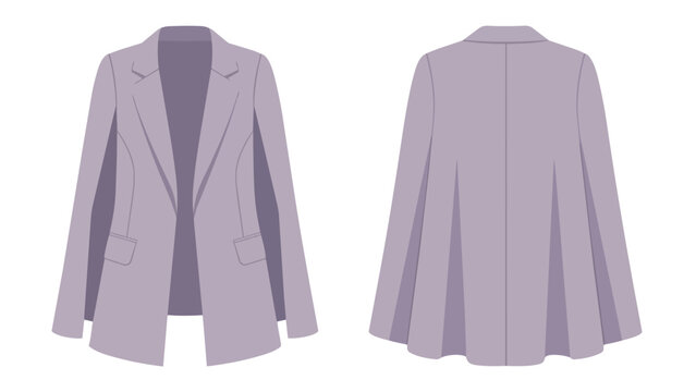 A sophisticated light purple cape blazer design showcasing both front and back views a perfect vector illustration for modern women's fashion