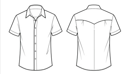 front and back view of a simple short sleeve button down shirt template © Mstsalma