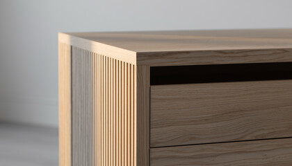 Close-up of a wooden chest featuring a single drawer, showcasing its grain and craftsmanship.