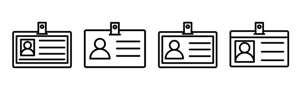 ID badge and name card icons set. Simple outline and solid style vector illustration suitable for ui, web, app, and branding design.