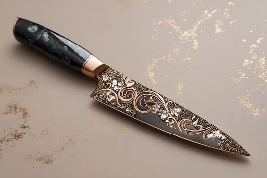 bladed knife strucyure background with stainless steel abstrat background with asbtract new art and black blade installed in it 
